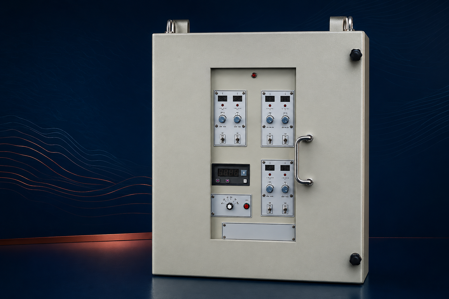 Sargam ICAF system control panel with anode current controls and alarm annunciator