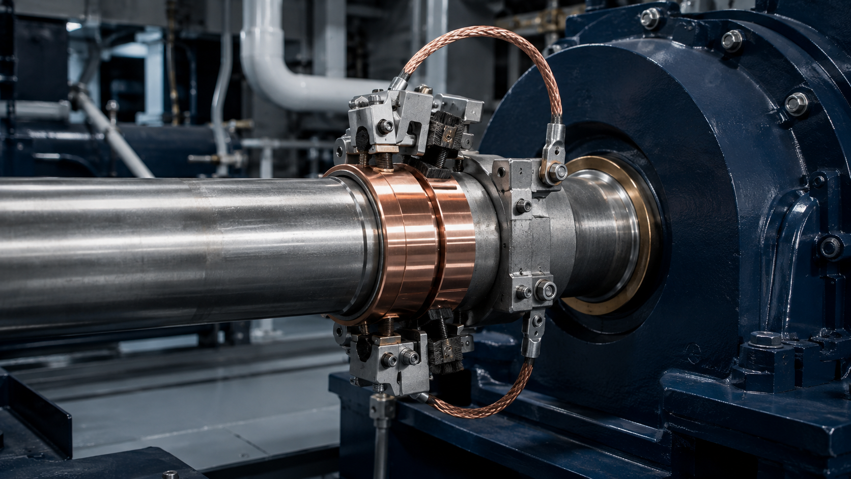 Precision shaft slip ring and brush gear assembly in a machinery space
